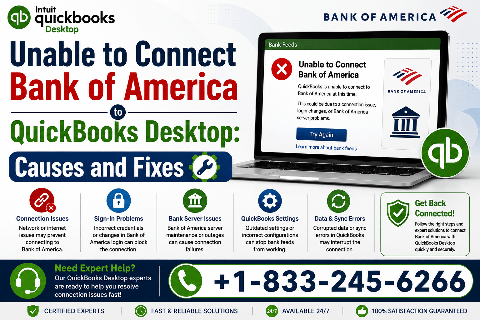 Unable to connect Bank of America to QuickBooks Desktop
